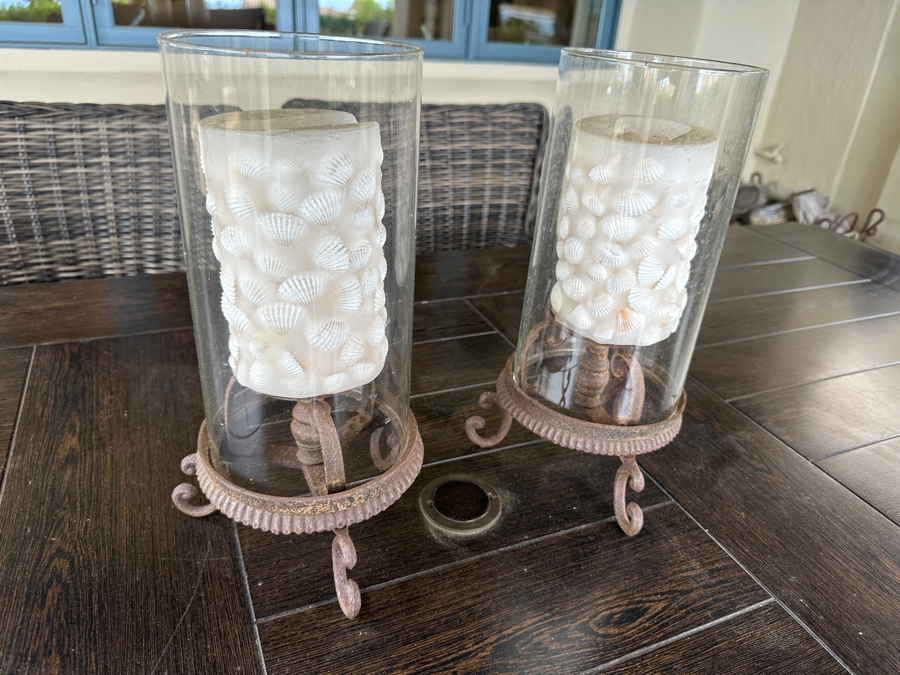 Set of (2) Cast Iron Candleholders with Seashell Candlesticks 13.5'H [Photo 2]