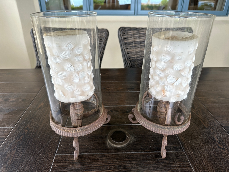 Set of (2) Cast Iron Candleholders with Seashell Candlesticks 13.5'H [Photo 1]