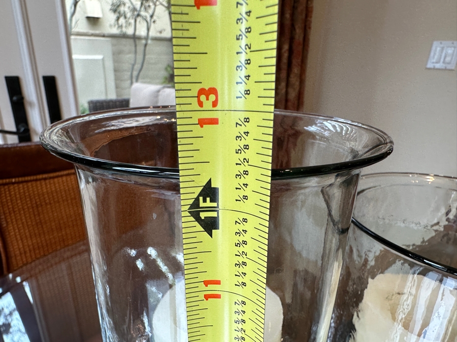 Set of (3) Grandin Road Bogota Round Glass Hurricanes With Organic Seashells 8'H - 12.5'H [Photo 6]