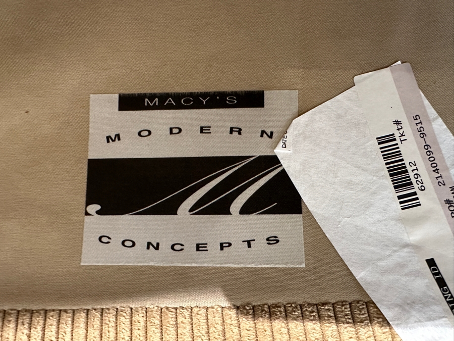 Set of (2) Macy's Modern Concepts Tan Upholstered Arm Chairs 48'W x 43'D x 31'H [Photo 8]