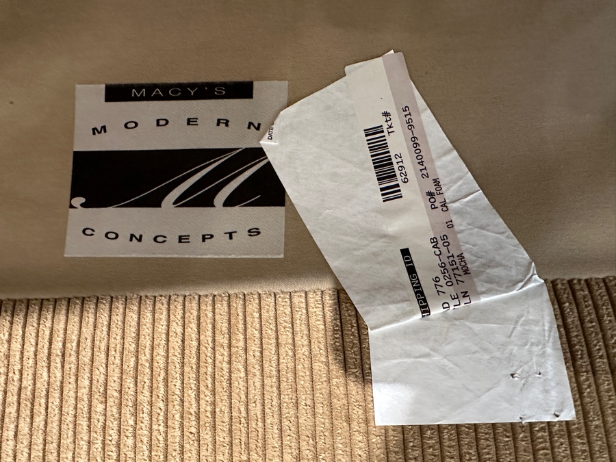 Set of (2) Macy's Modern Concepts Tan Upholstered Arm Chairs 48'W x 43'D x 31'H [Photo 9]