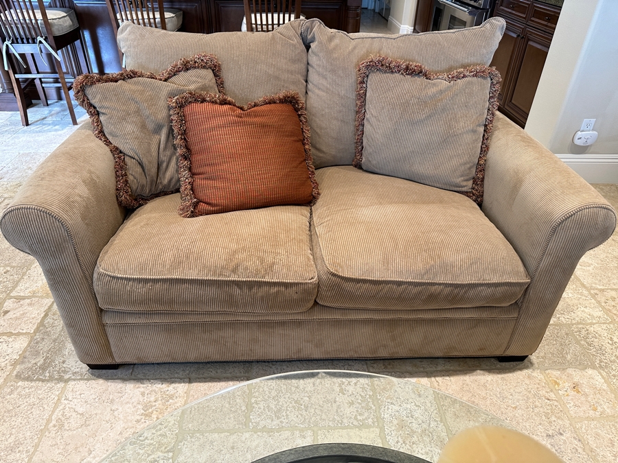 Macy's Modern Concepts Tan Upholstered Sofa Loveseat 65'W x 43'D x 32'H [Photo 2]