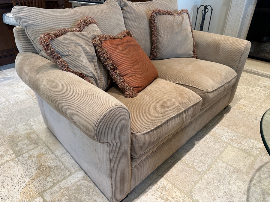 Macy's Modern Concepts Tan Upholstered Sofa Loveseat 65'W x 43'D x 32'H [Photo 3]