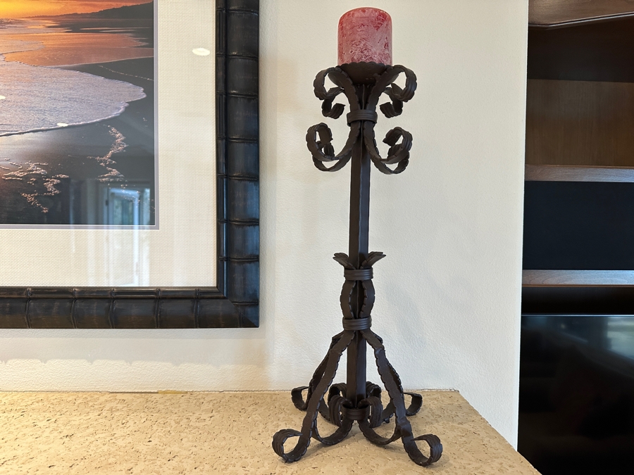 Set of (2) Rustic Wrought Iron Candlesticks 22'H [Photo 2]