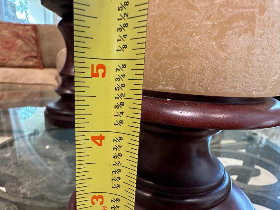 Set of (3) Williams Sonoma Wooden Pillar Candlesticks 4.5'H -13'H with Candles [Photo 7]