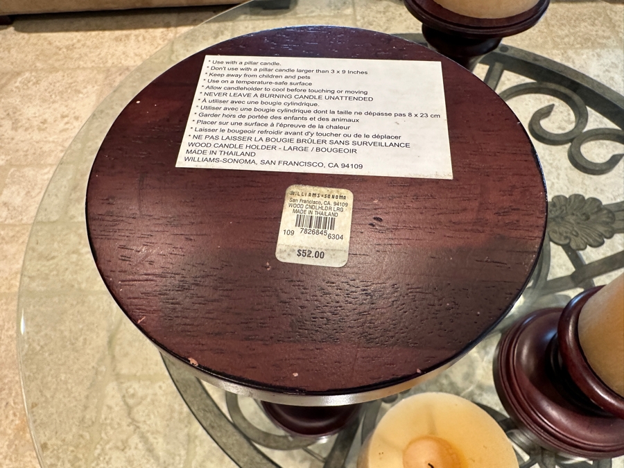 Set of (3) Williams Sonoma Wooden Pillar Candlesticks 4.5'H -13'H with Candles [Photo 4]