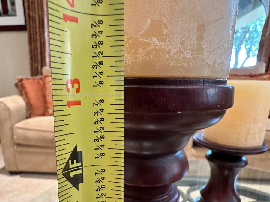 Set of (3) Williams Sonoma Wooden Pillar Candlesticks 4.5'H -13'H with Candles [Photo 6]