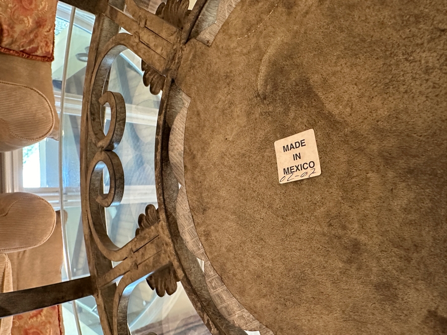 Round Glass Top Mexican Coffee Table With Wrought Iron Base And Marble Insert 42'R x 18.5'H [Photo 5]
