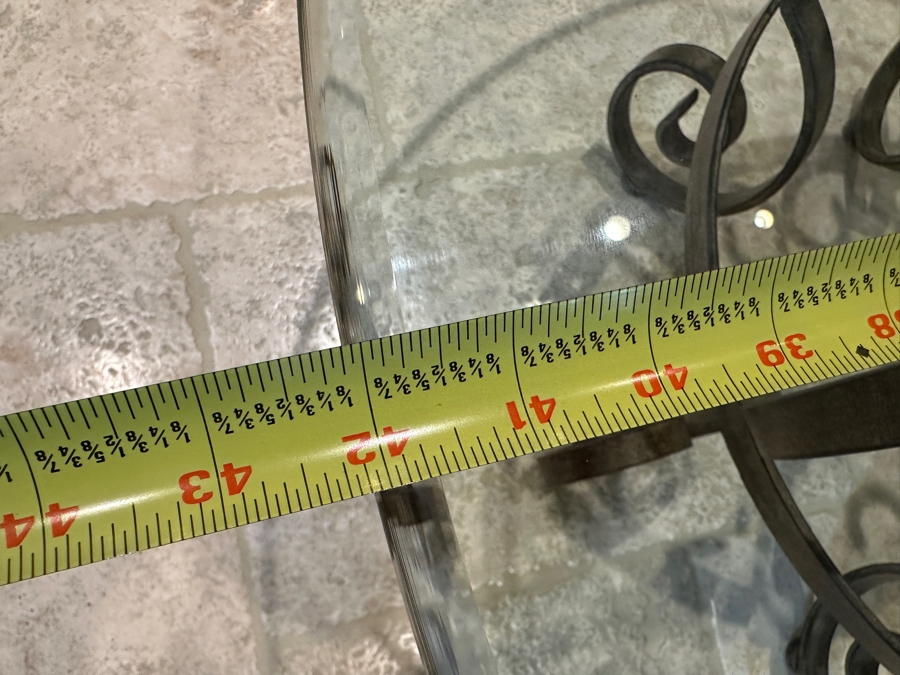 Round Glass Top Mexican Coffee Table With Wrought Iron Base And Marble Insert 42'R x 18.5'H [Photo 6]