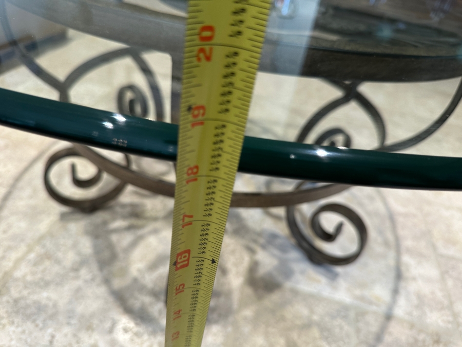 Round Glass Top Mexican Coffee Table With Wrought Iron Base And Marble Insert 42'R x 18.5'H [Photo 7]