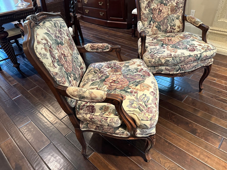 Pair Of Upholstered Wooden Armchairs 24W X 29D X 37.5H [Photo 3]