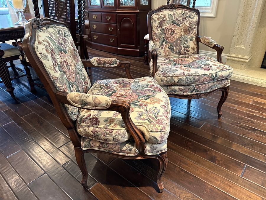 Pair Of Upholstered Wooden Armchairs 24W X 29D X 37.5H [Photo 2]