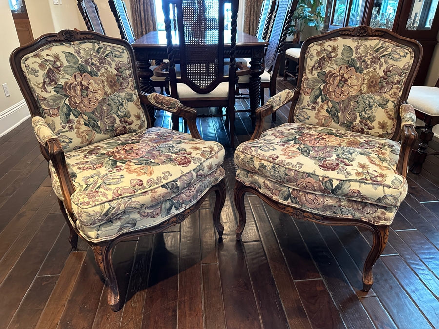 Pair Of Upholstered Wooden Armchairs 24W X 29D X 37.5H [Photo 1]