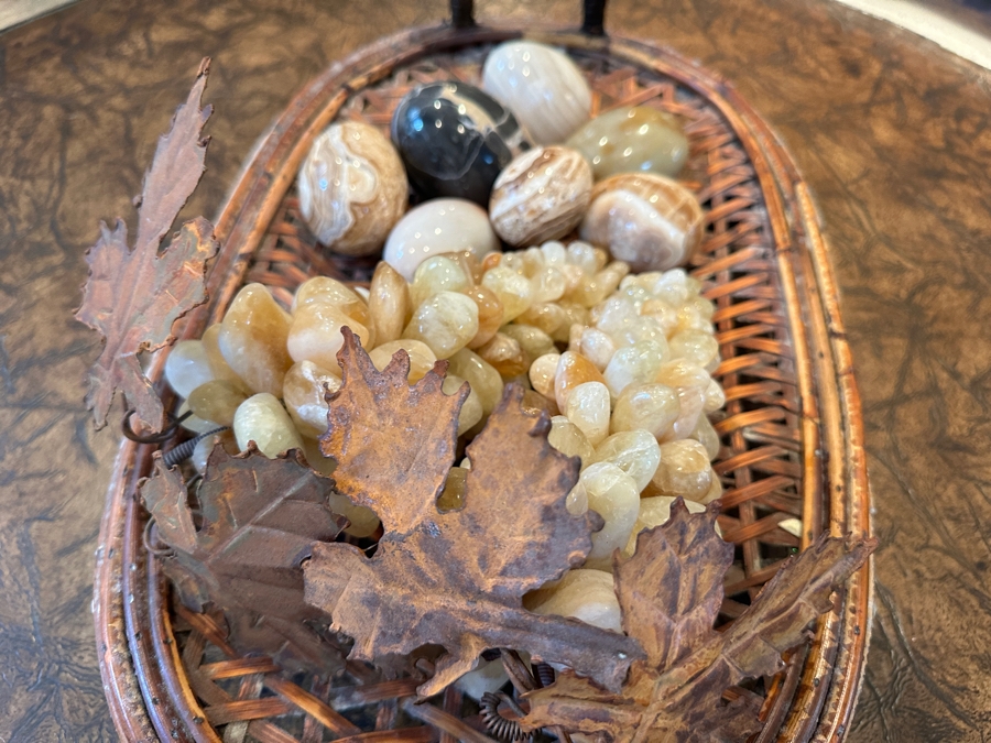 Woven Tray with Carved Stone Eggs and Grapes 17'W x 11'D [Photo 7]