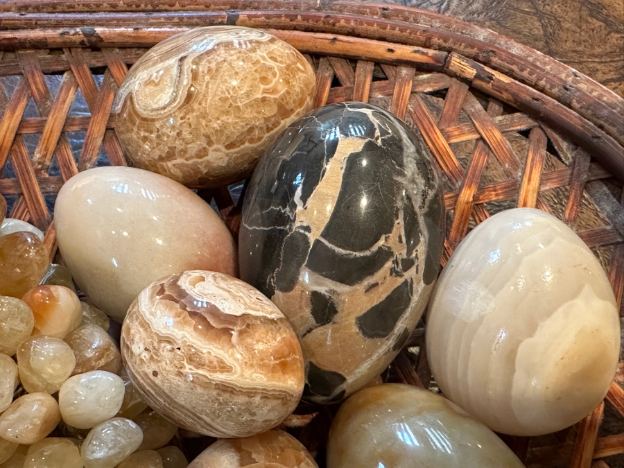 Woven Tray with Carved Stone Eggs and Grapes 17'W x 11'D [Photo 4]