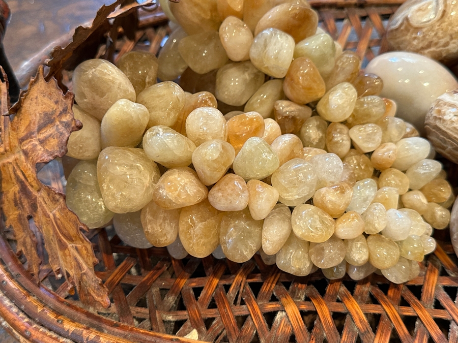 Woven Tray with Carved Stone Eggs and Grapes 17'W x 11'D [Photo 5]