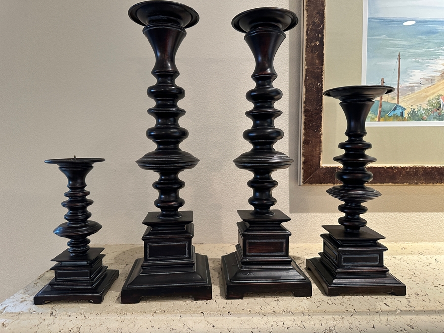 Set of (4) Z Galleries Wooden Candlesticks [Photo 1]