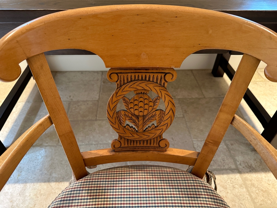 French Country Style Wooden Armchair with Woven Rope Seat and Carved Back [Photo 2]