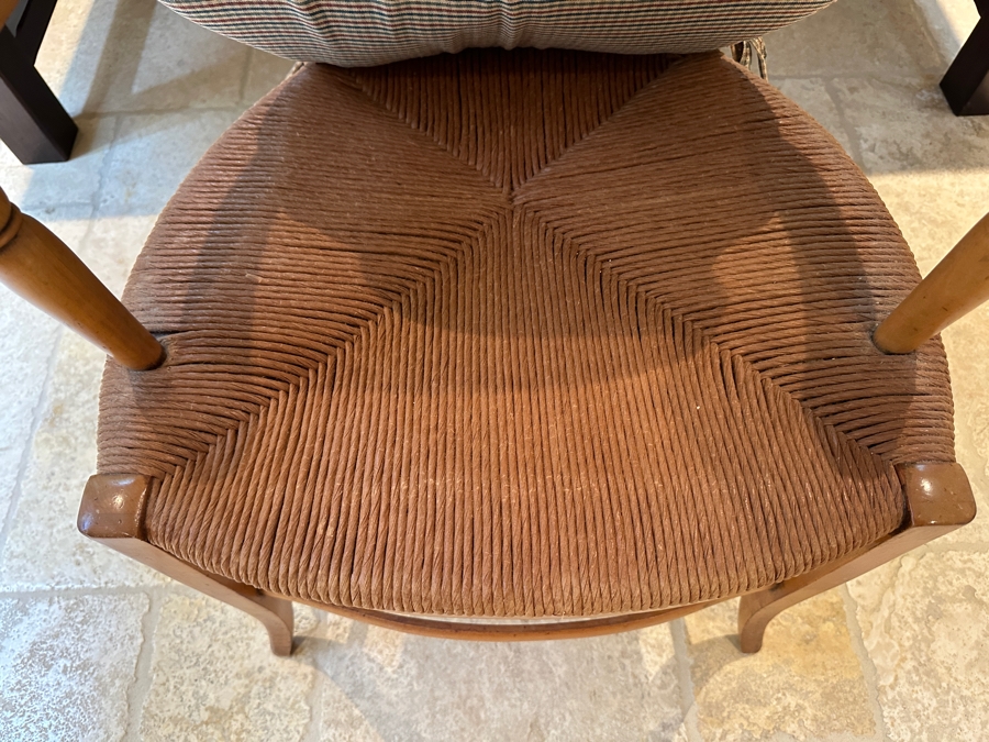 French Country Style Wooden Armchair with Woven Rope Seat and Carved Back [Photo 3]