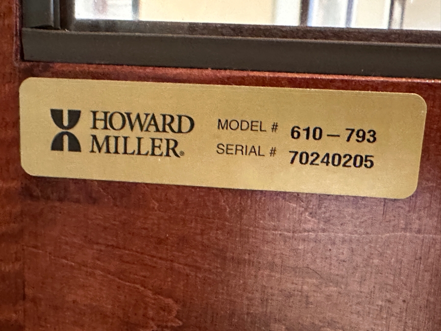Howard Miller 71st Anniversary Edition 'The Rochester' Floor Clock in Windsor Cherry Case with Olive Ash Burls and Carved Overlay Shell Model #610-793 Serial #70240205 21'W x 12'D x 85'H [Photo 6]