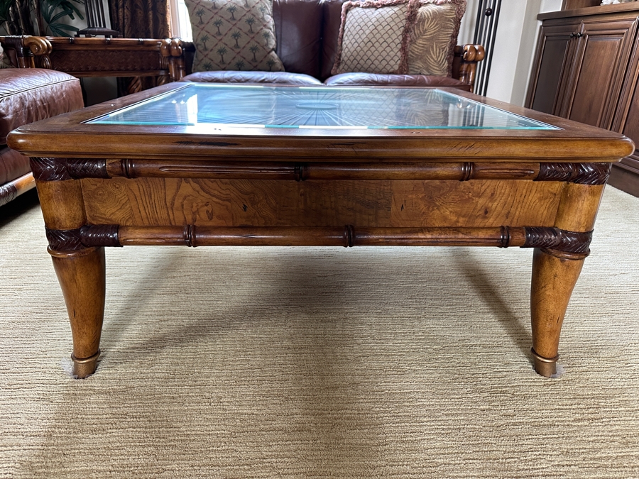 Wooden Coffee Table With Sunburst Pattern Top And Drawer By Schnadig Furniture 41.5' X 41.5' 20'H [Photo 5]