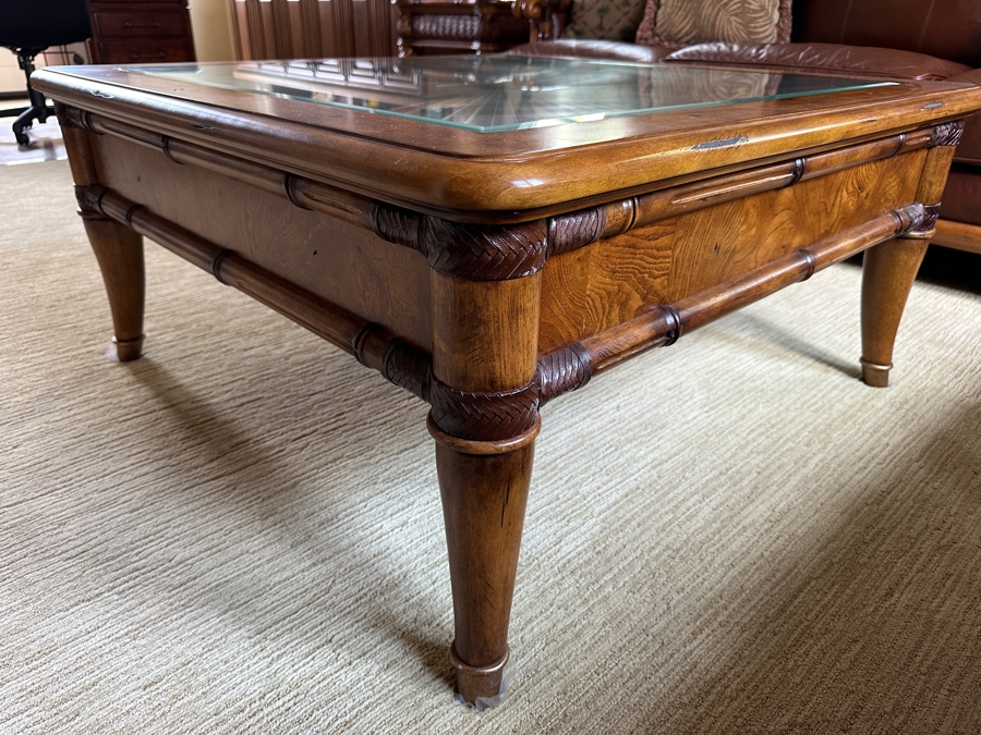Wooden Coffee Table With Sunburst Pattern Top And Drawer By Schnadig Furniture 41.5' X 41.5' 20'H [Photo 4]