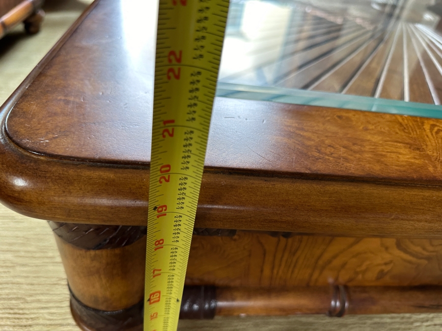 Wooden Coffee Table With Sunburst Pattern Top And Drawer By Schnadig Furniture 41.5' X 41.5' 20'H [Photo 13]