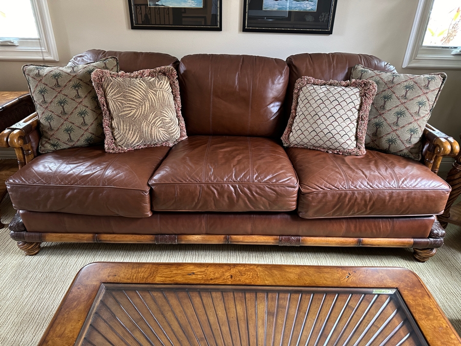  Schnadig Furniture Wood Frame and Leather Sofa 87'W x 40'D x 38'H [Photo 2]