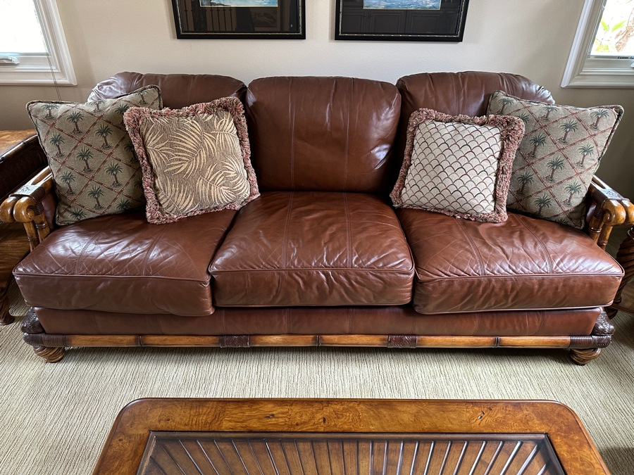  Schnadig Furniture Wood Frame and Leather Sofa 87'W x 40'D x 38'H