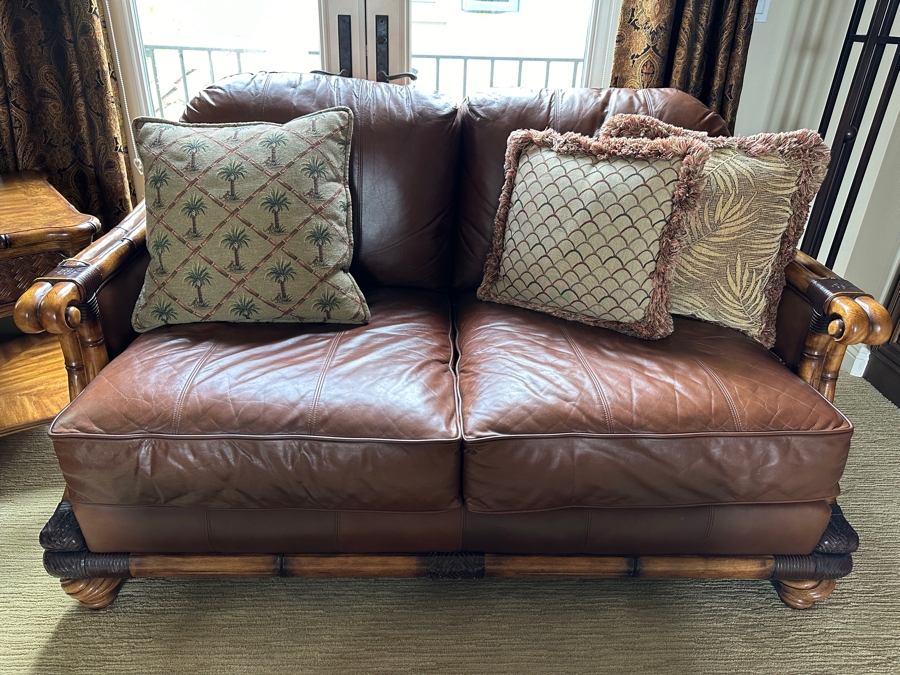 Schnadig Furniture Wood Frame and Leather Sofa 62'W x 40'D x 38'H