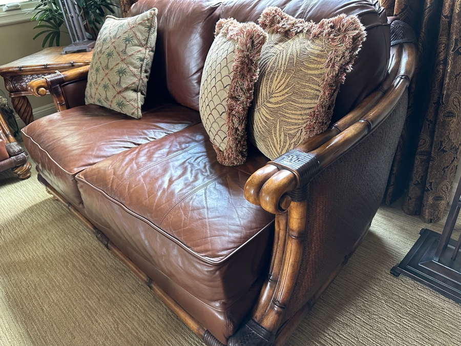 Schnadig Furniture Wood Frame and Leather Sofa 62'W x 40'D x 38'H [Photo 3]