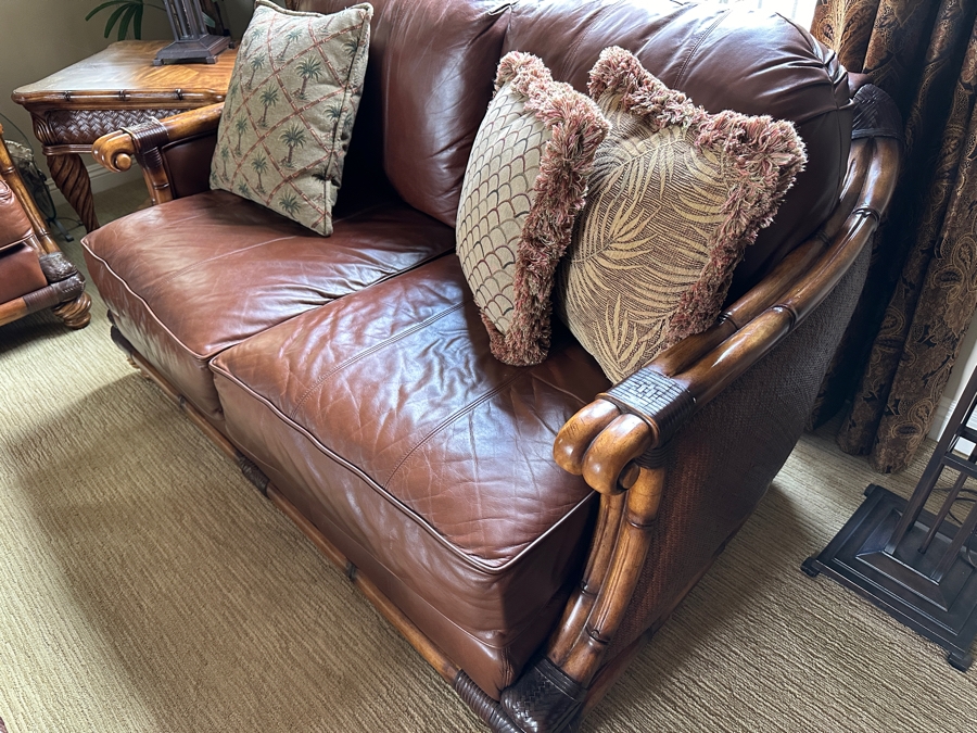 Schnadig Furniture Wood Frame and Leather Sofa 62'W x 40'D x 38'H [Photo 4]