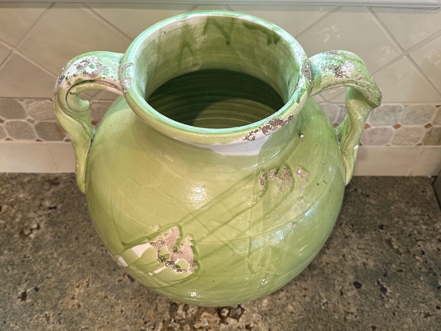 Tuscany Italy Double Handled Glazed Green Pottery Vase 16'H [Photo 3]