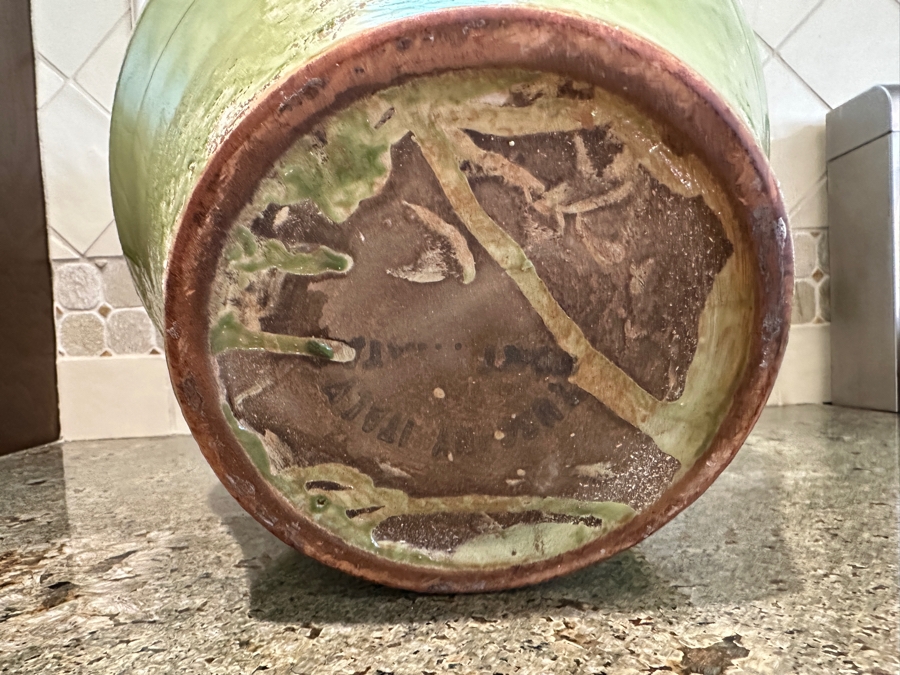 Tuscany Italy Double Handled Glazed Green Pottery Vase 16'H [Photo 6]