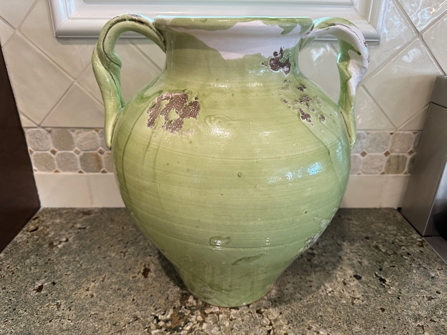 Tuscany Italy Double Handled Glazed Green Pottery Vase 16'H [Photo 5]