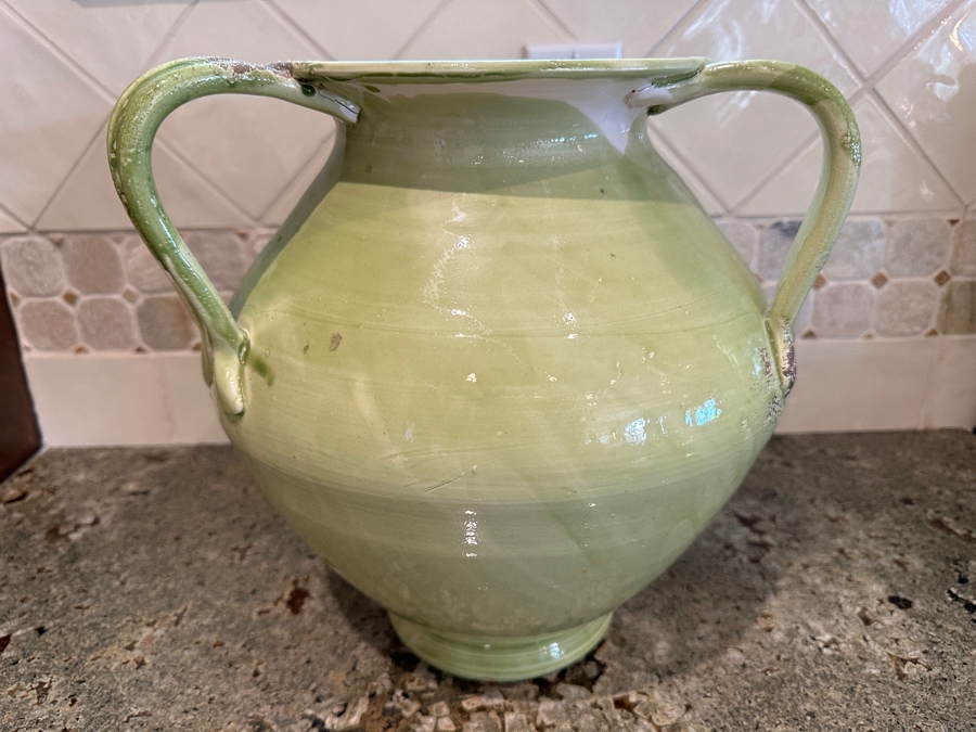 Tuscany Italy Triple Handled Glazed Light Green Pottery Vase 12'H Retails $130 [Photo 3]