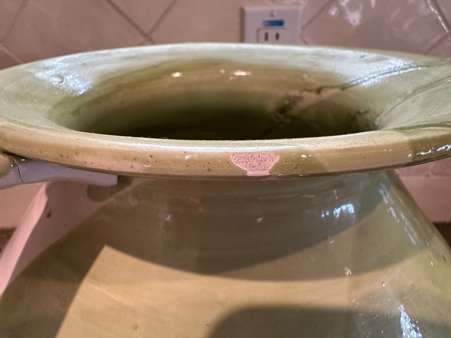 Tuscany Italy Triple Handled Glazed Light Green Pottery Vase 12'H Retails $130 [Photo 5]