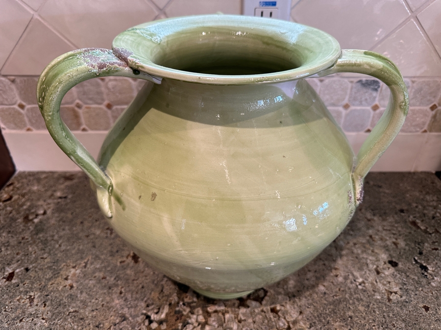 Tuscany Italy Triple Handled Glazed Light Green Pottery Vase 12'H Retails $130 [Photo 4]
