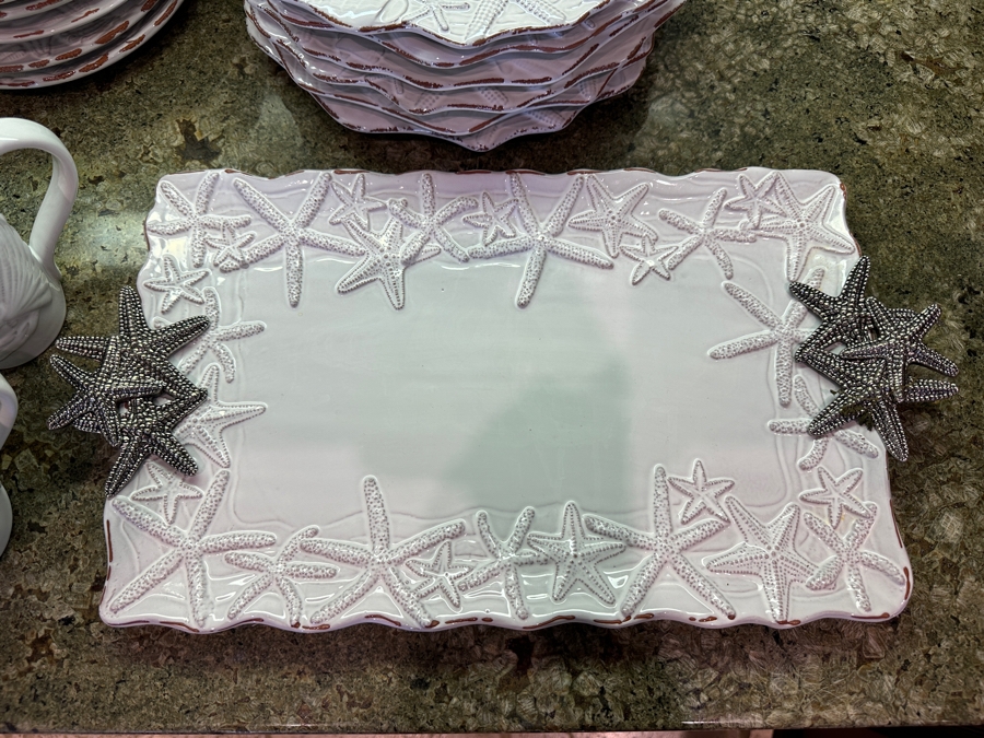 Mud Pie Seashell Pattern Set of Dishes, Platter, Coffee Cups, Vase and Bowl [Photo 5]