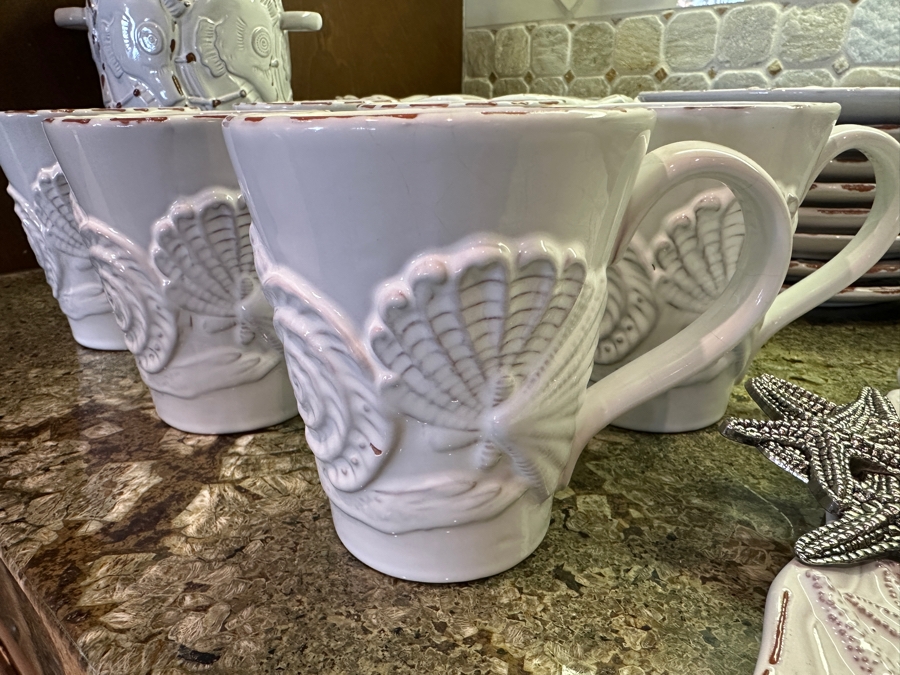 Mud Pie Seashell Pattern Set of Dishes, Platter, Coffee Cups, Vase and Bowl [Photo 4]