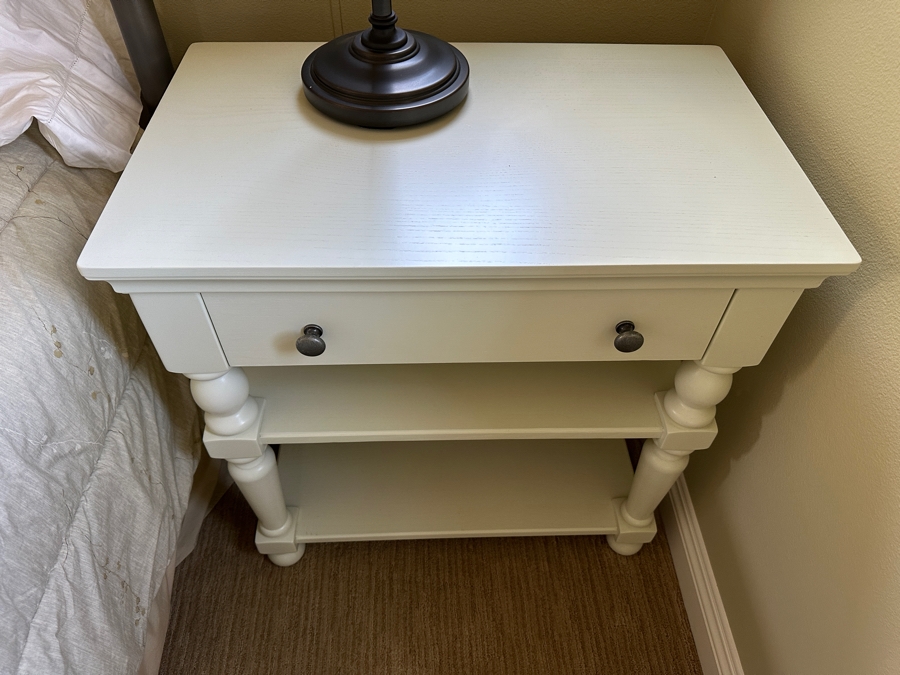 (2) White Wooden Nightstands with Drawer and Two Shelves 29'W x 18'D x 29'H [Photo 9]