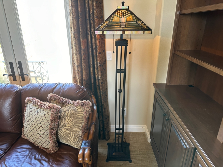 Dale Tiffany Aurora Mission Floor Lamp with Bronze and Stained Glass Shade 66.5'H
