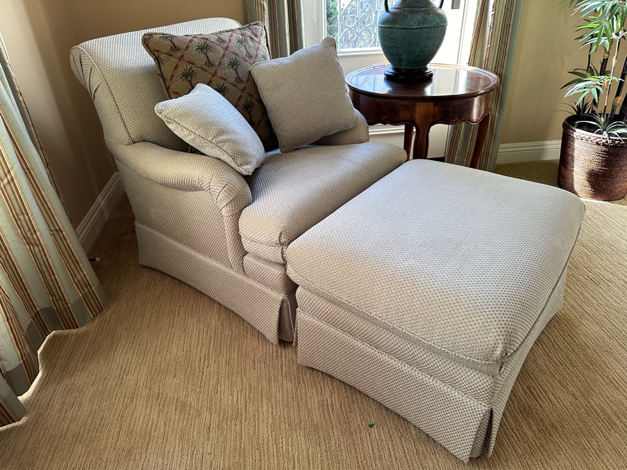 Upholstered Armchair with Ottoman Measurements: Chair - 30'W x 38D x 34'H Ottoman 28'W x 22'D x 19'H [Photo 2]