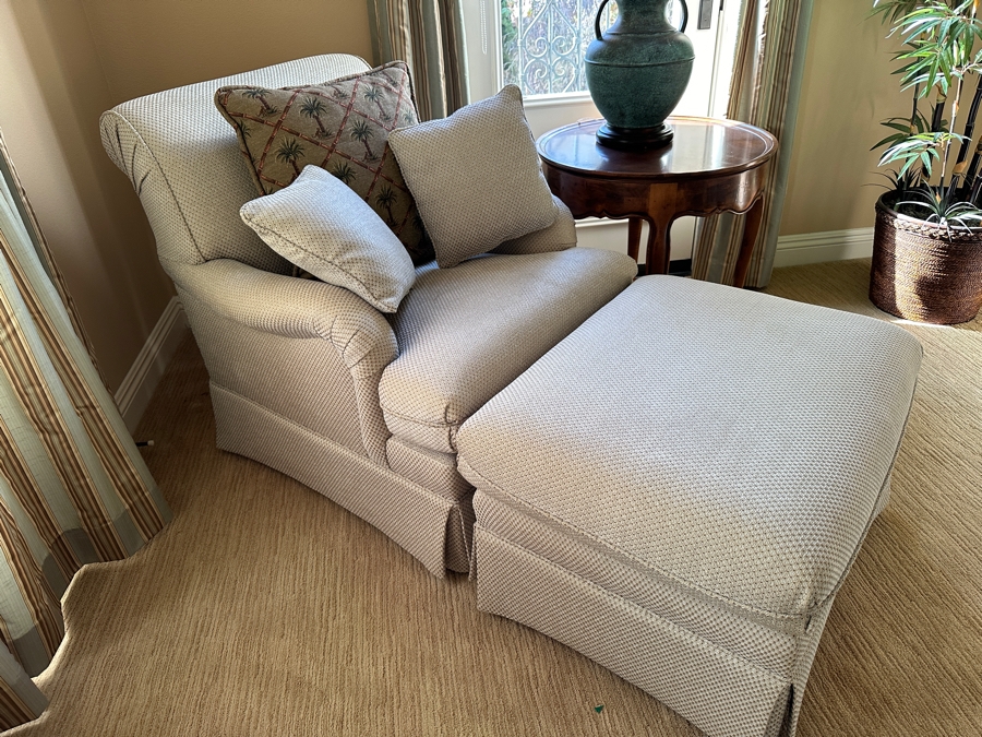 Upholstered Armchair with Ottoman Measurements: Chair - 30'W x 38D x 34'H Ottoman 28'W x 22'D x 19'H