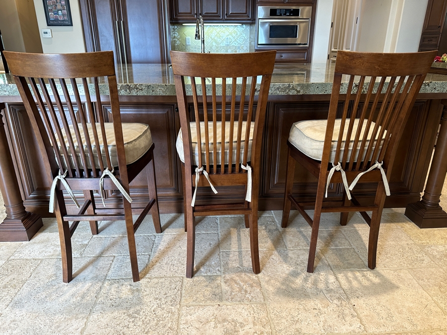 Set of (3) Wooden Barstools with Cushions 24' Seat Height [Photo 2]