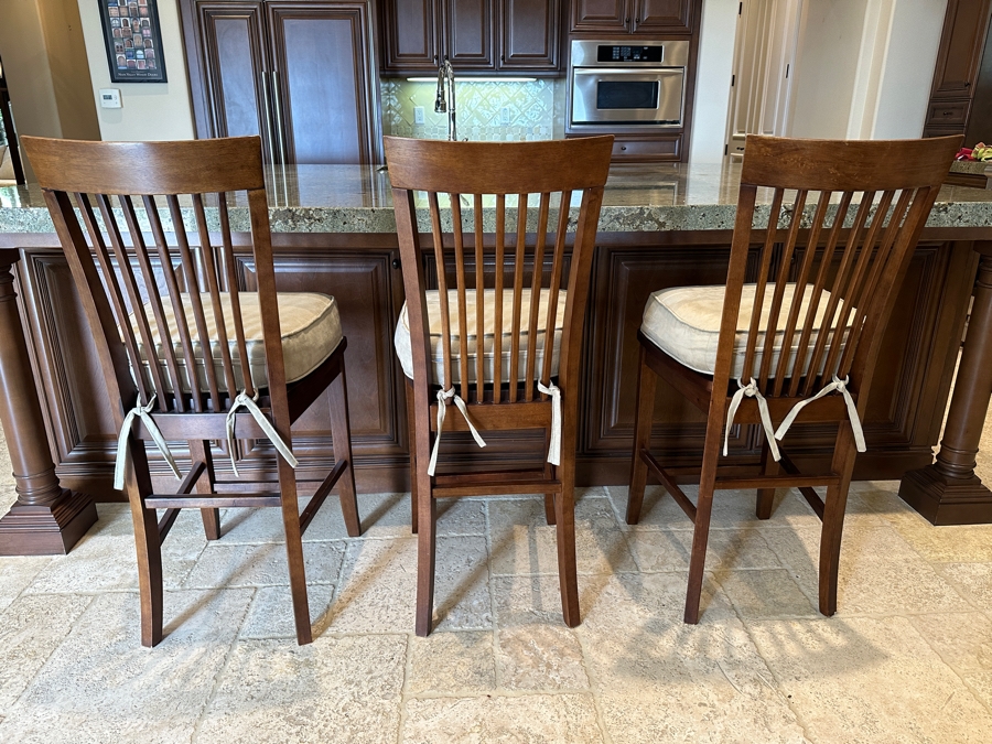 Set of (3) Wooden Barstools with Cushions 24' Seat Height
