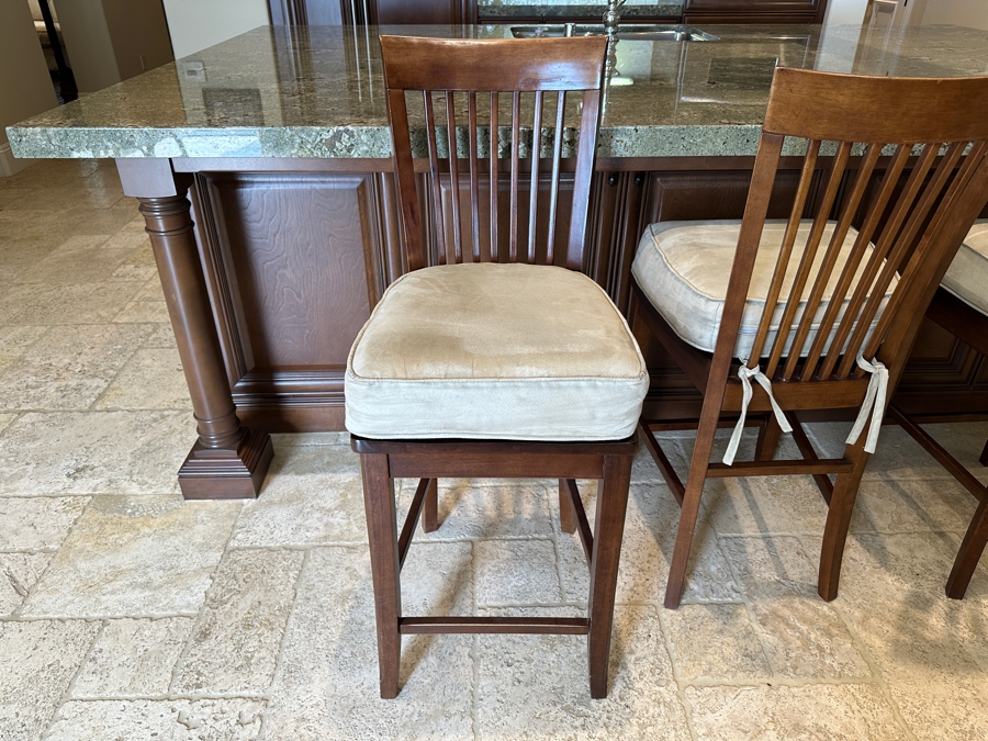 Set of (3) Wooden Barstools with Cushions 24' Seat Height [Photo 5]