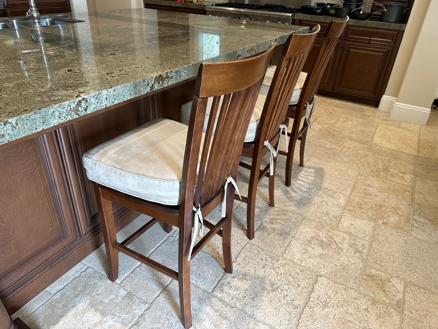 Set of (3) Wooden Barstools with Cushions 24' Seat Height [Photo 4]