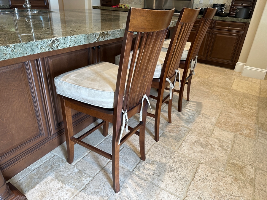 Set of (3) Wooden Barstools with Cushions 24' Seat Height [Photo 3]