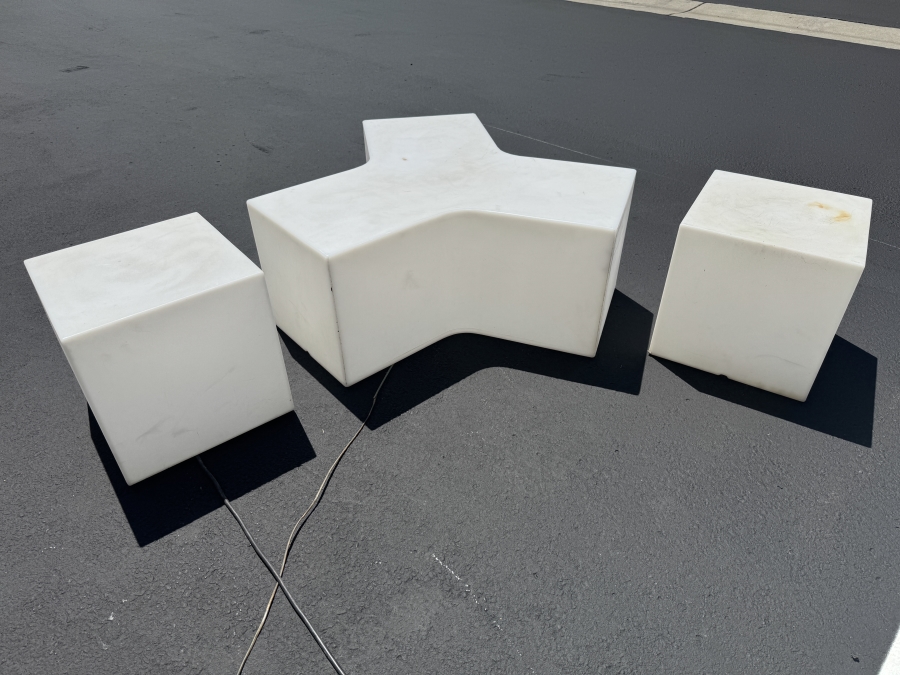 Just Added - Ypsilon Style Outdoor Plastic Furniture Y Table (Lights Up 46' x 46' x 17') and 2 End Tables (One lights Up 17' x 17' x 17') [Photo 1]